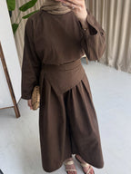 طقم بنطلون مع ربطة بني - KP1659