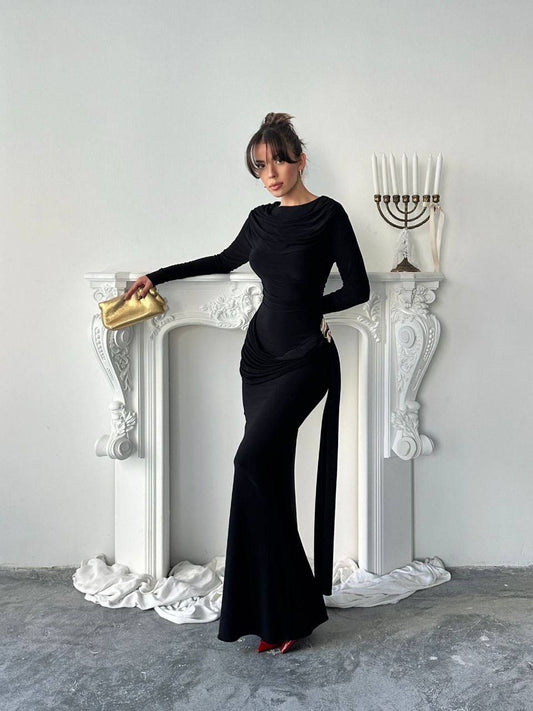 فستان لايكرا اسود - KP2238