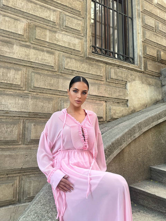 طقم شيفون زهري - KP1257