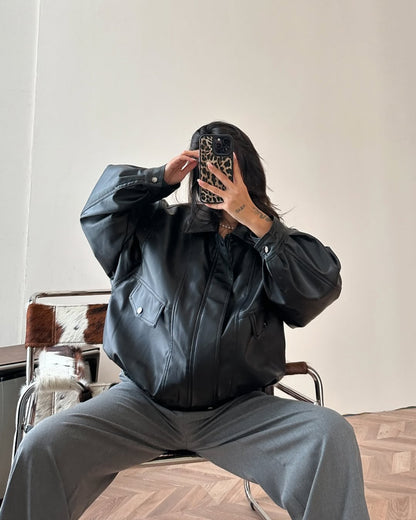 جكيت جلد اسود - KP7077