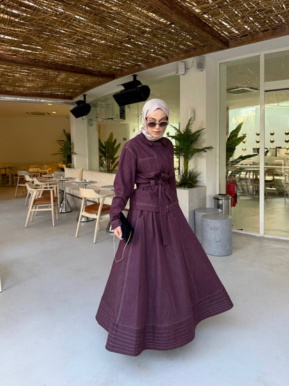 طقم جينز خمري قميص مع تنورة - KP1426