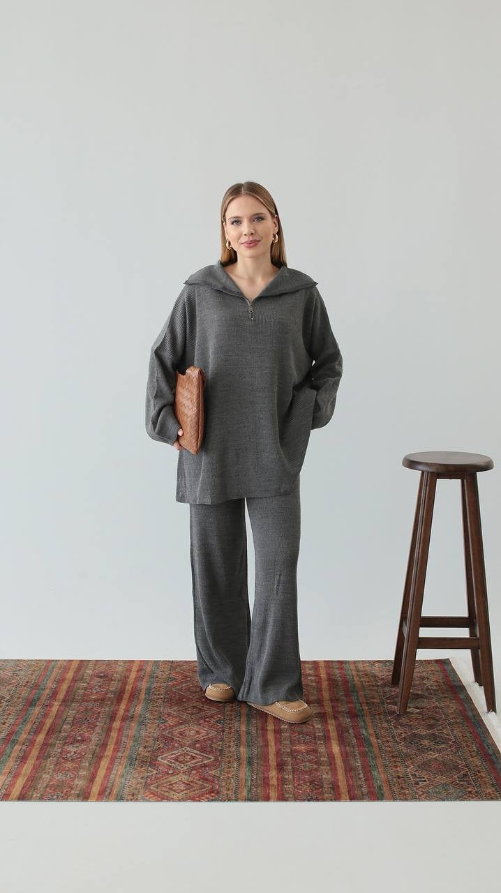 طقم رمادي بسحاب - KP1436