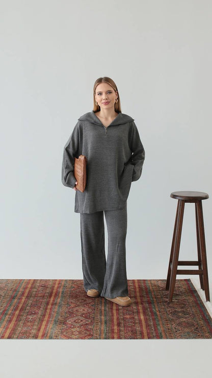 طقم رمادي بسحاب - KP1436