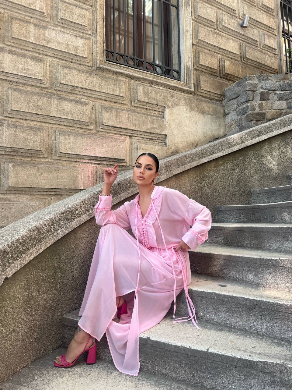 طقم شيفون زهري - KP1257