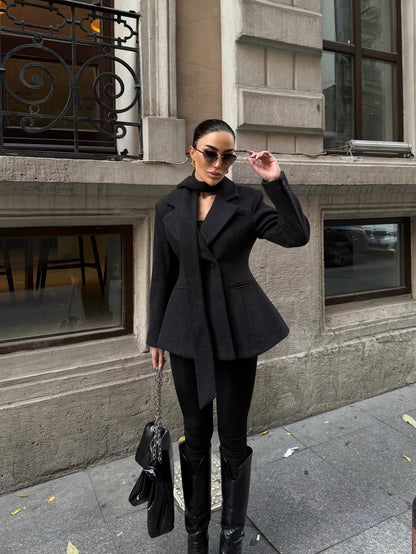 جكيت بليزر مع لفحة اسود - KP7155