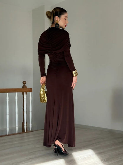 فستان لايكرا بني - KP2236