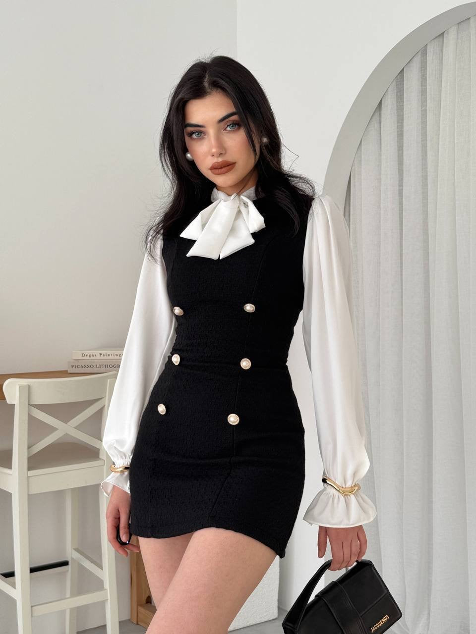 فستان ميني اسود مع قميص - KP2224