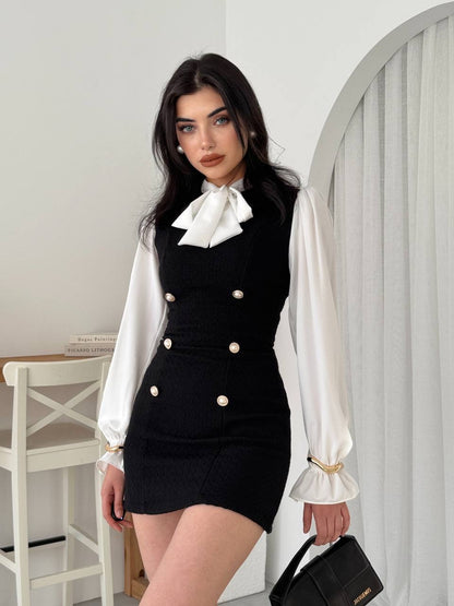 فستان ميني اسود مع قميص - KP2224