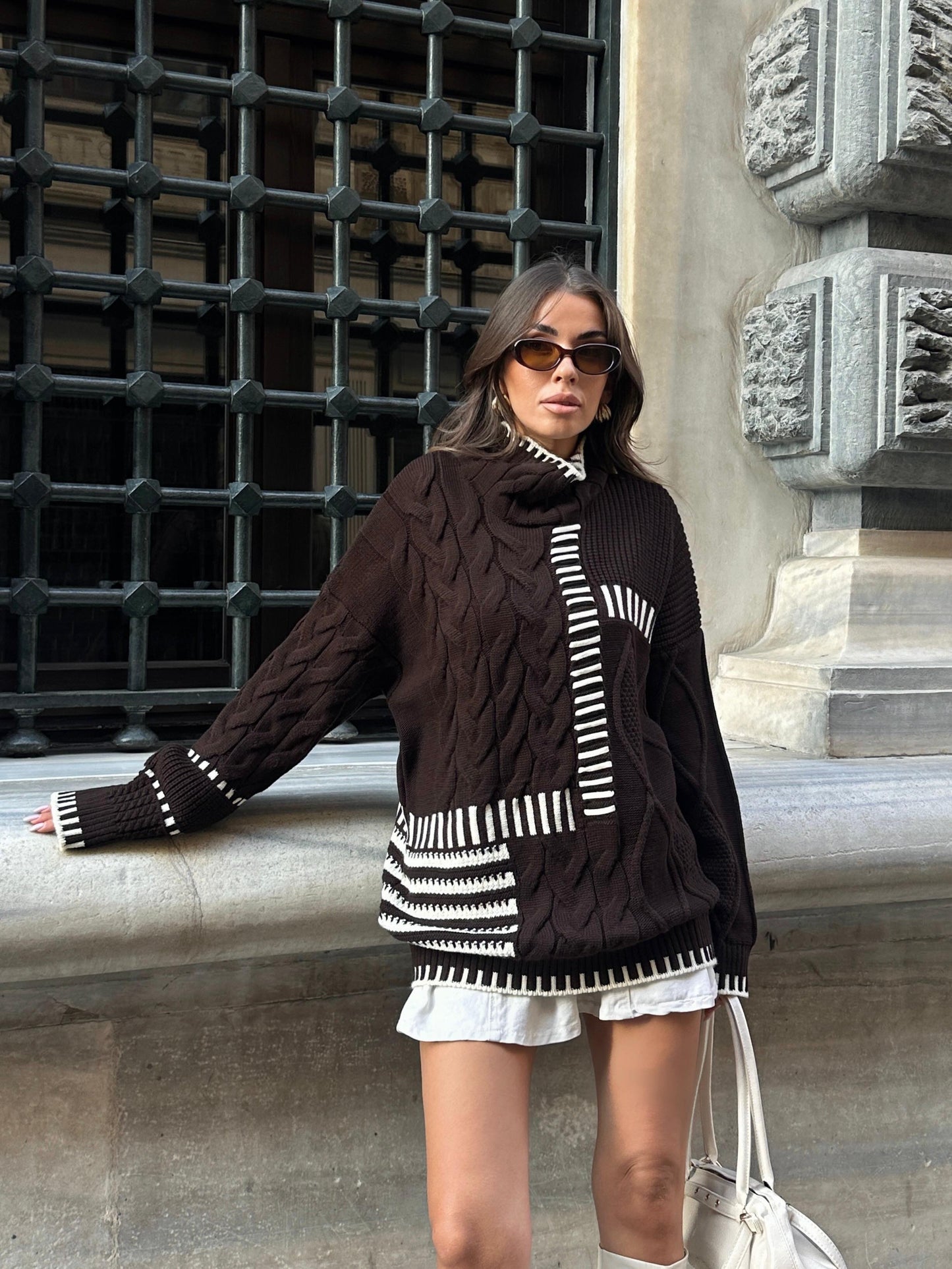 بلوزة بني مخططة - KP4293