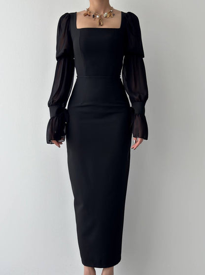 فستان ميدي اسود - KP2220