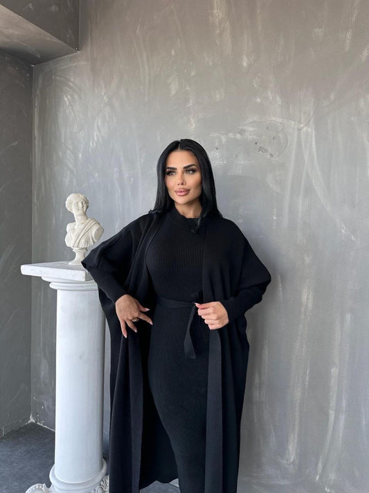 طقم اسود فستان مع جرزة - KP1433