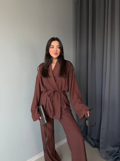 KP1055 - طقم كيمونو بني غامق
