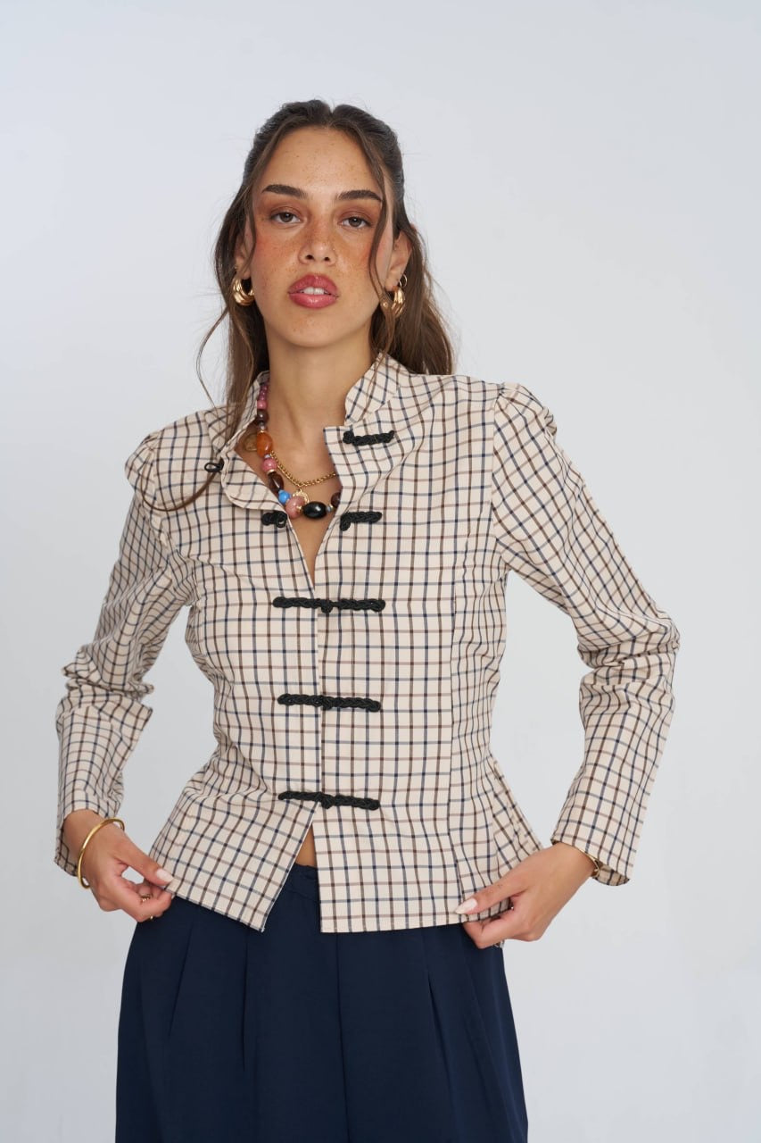 قميص مربعات بيج - KP4645