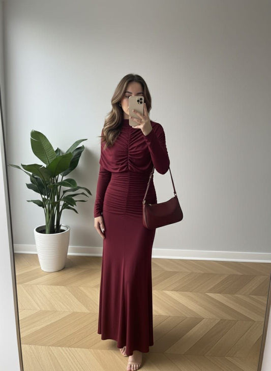 فستان لايكرا خمري - KP2236