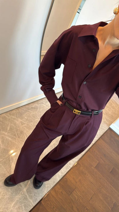 طقم قميص مع بنطلون عنابي - KP1376