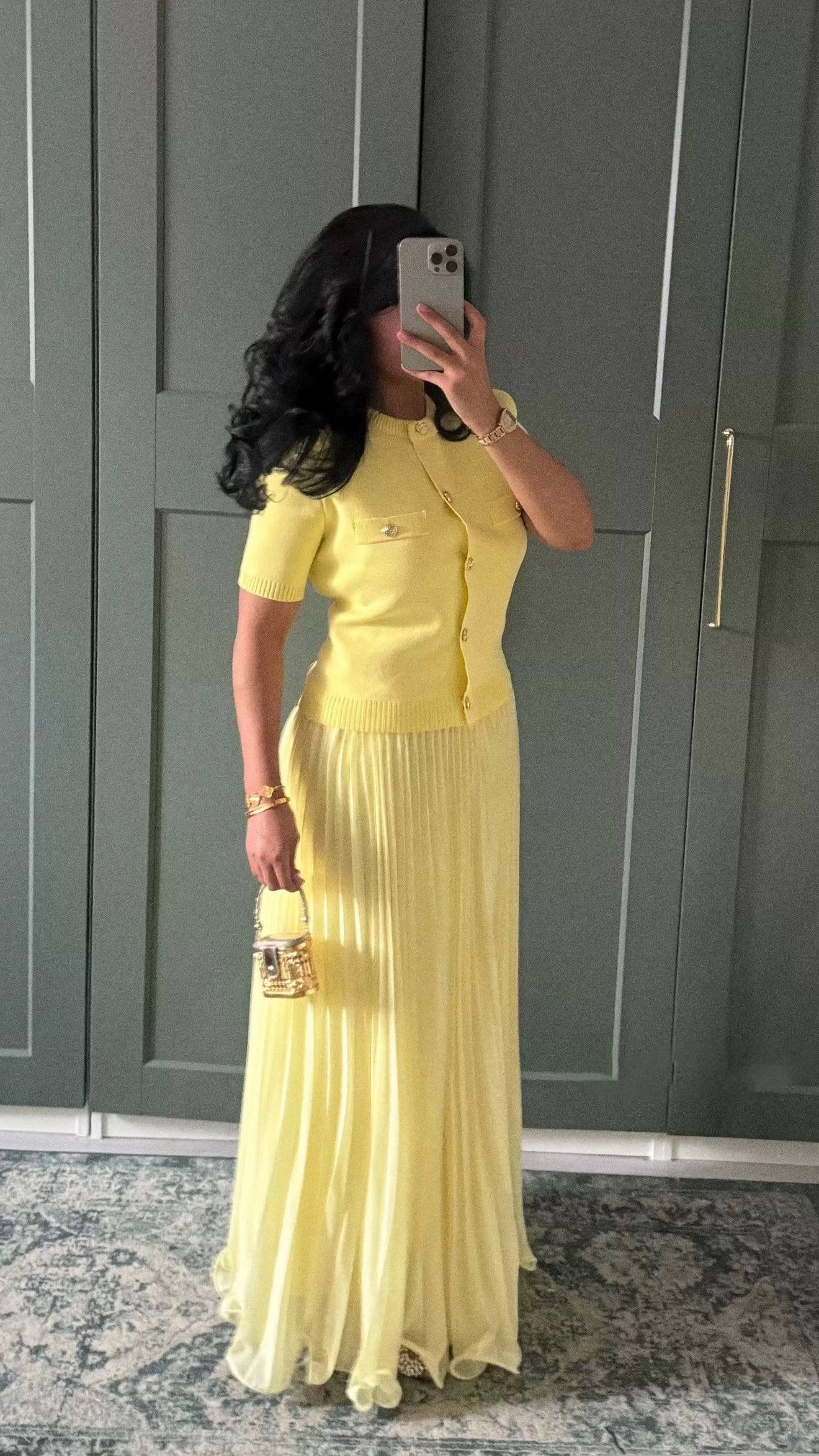 طقم جرزة مع تنورة اصفر - KP1378