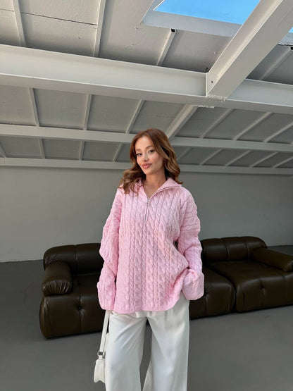 بلوزة زهري مجدلة بسحاب - KP4244