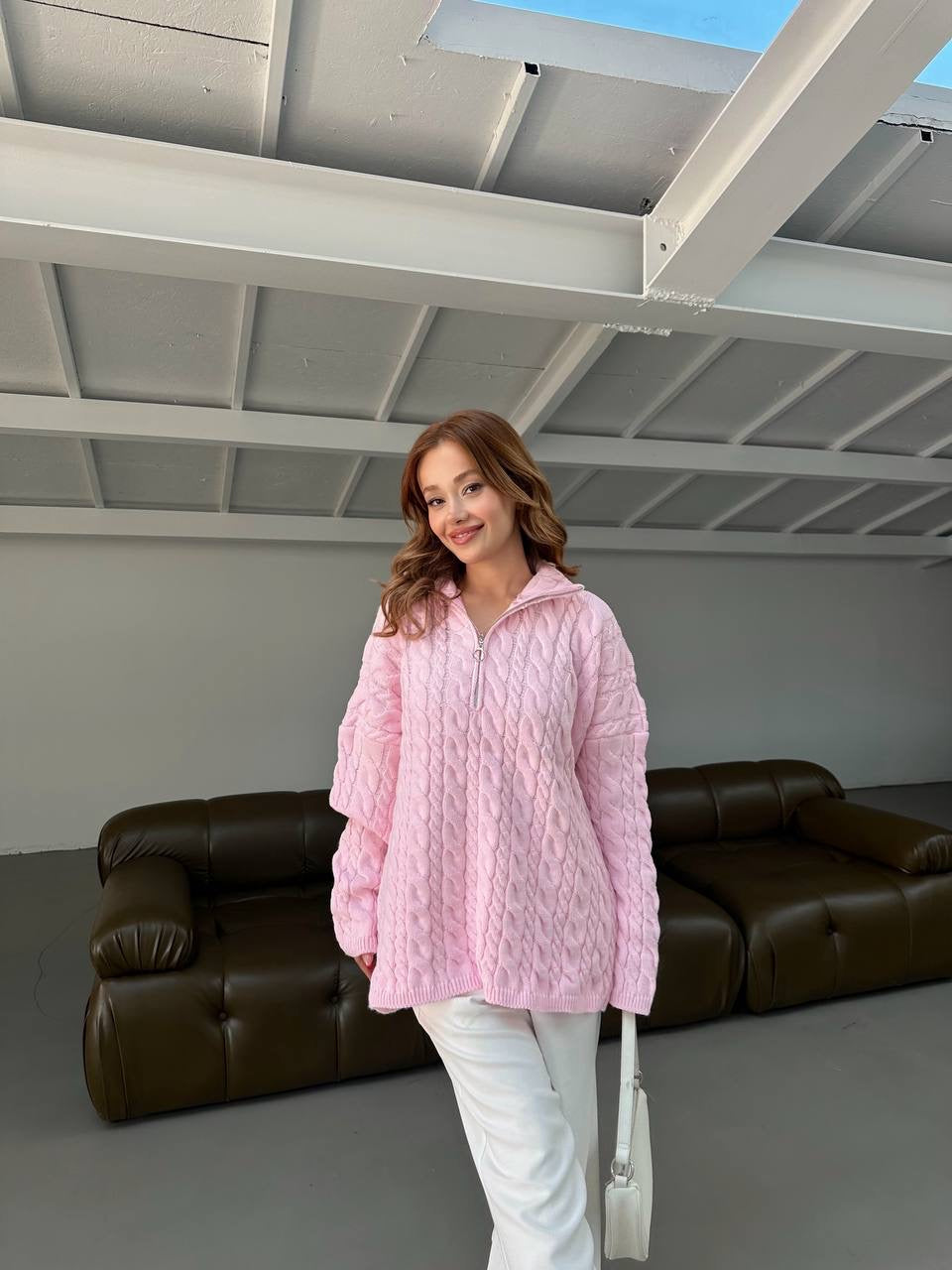 بلوزة زهري مجدلة بسحاب - KP4244