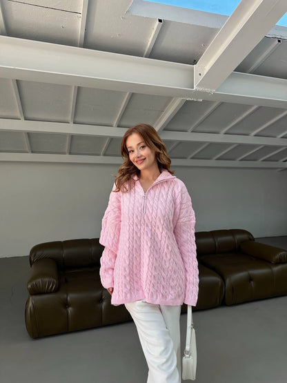 بلوزة زهري مجدلة بسحاب - KP4244