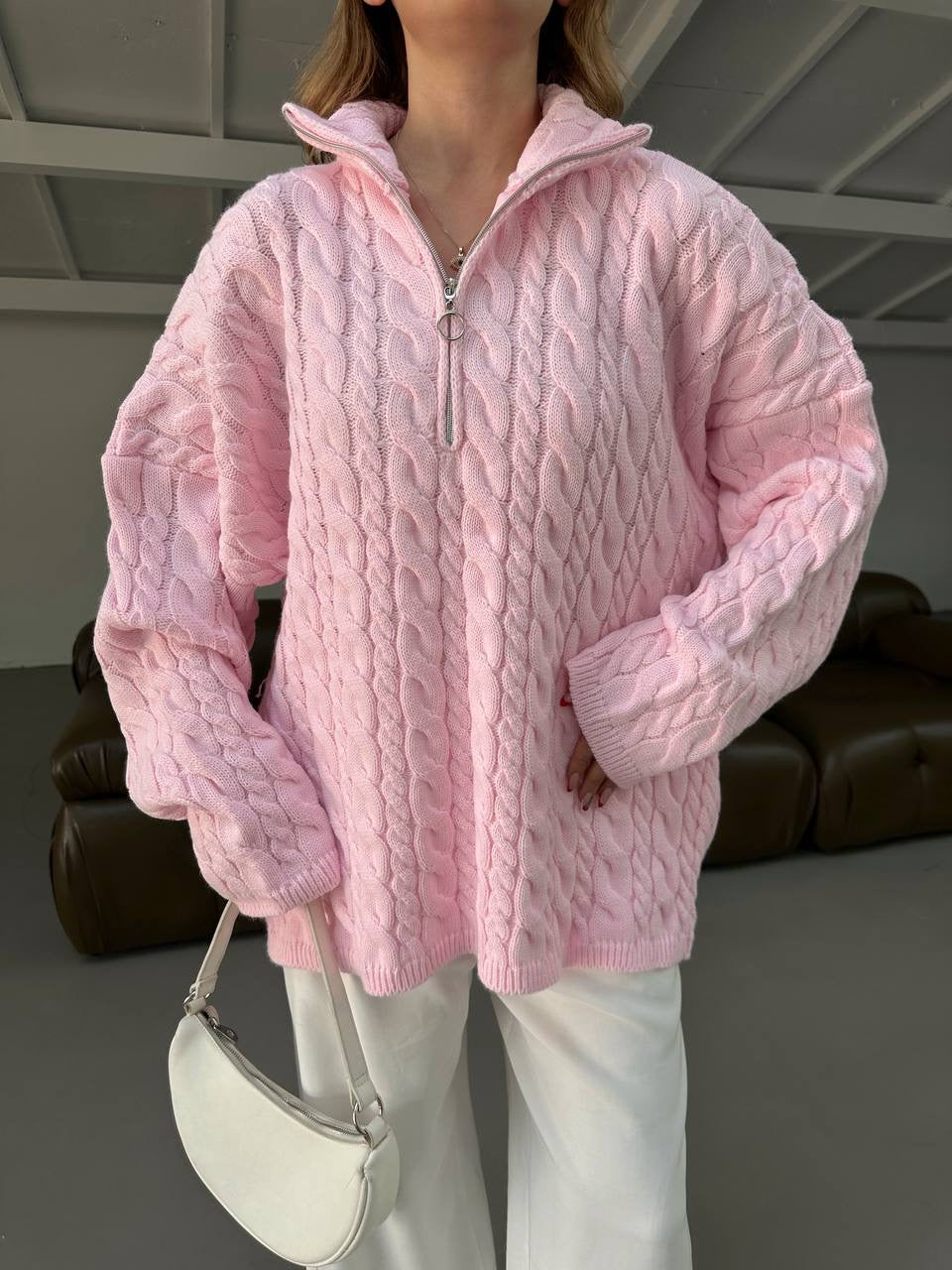 بلوزة زهري مجدلة بسحاب - KP4244