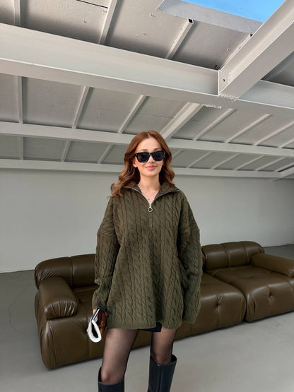 بلوزة زيتي مجدلة بسحاب - KP4244