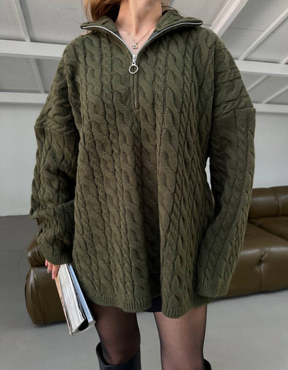 بلوزة زيتي مجدلة بسحاب - KP4244