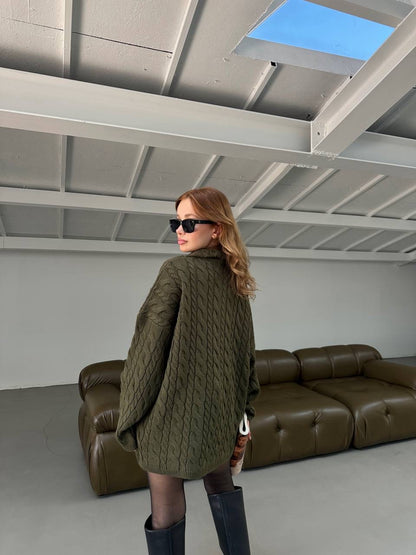 بلوزة زيتي مجدلة بسحاب - KP4244