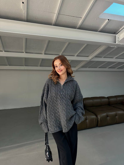 بلوزة رمادي مجدلة بسحاب - KP4244