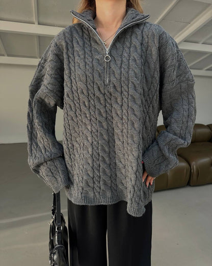 بلوزة رمادي مجدلة بسحاب - KP4244