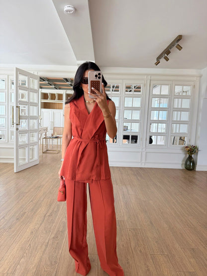 طقم كيمونر مع بنطلون برتقالي - KP1352