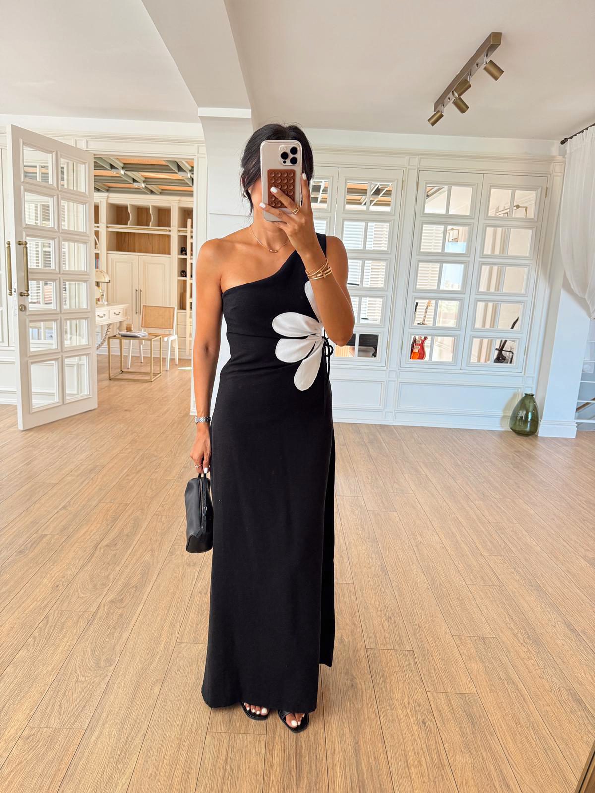 فستان اسود بوردة - KP2223