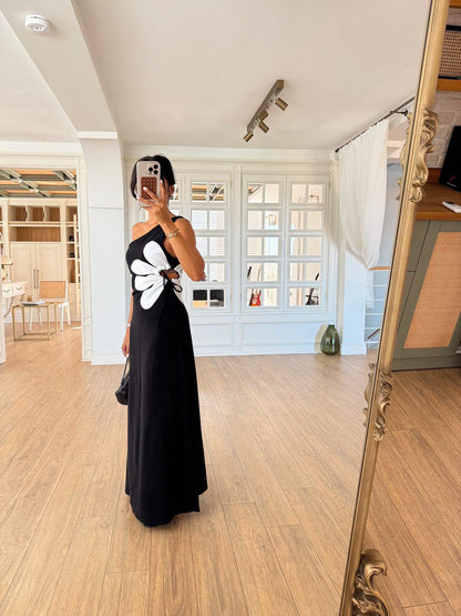 فستان اسود بوردة - KP2223