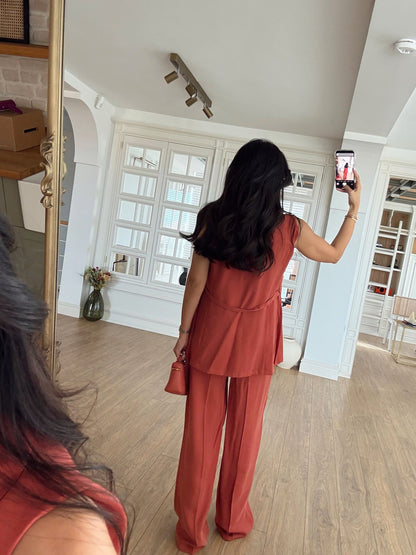 طقم كيمونر مع بنطلون برتقالي - KP1352
