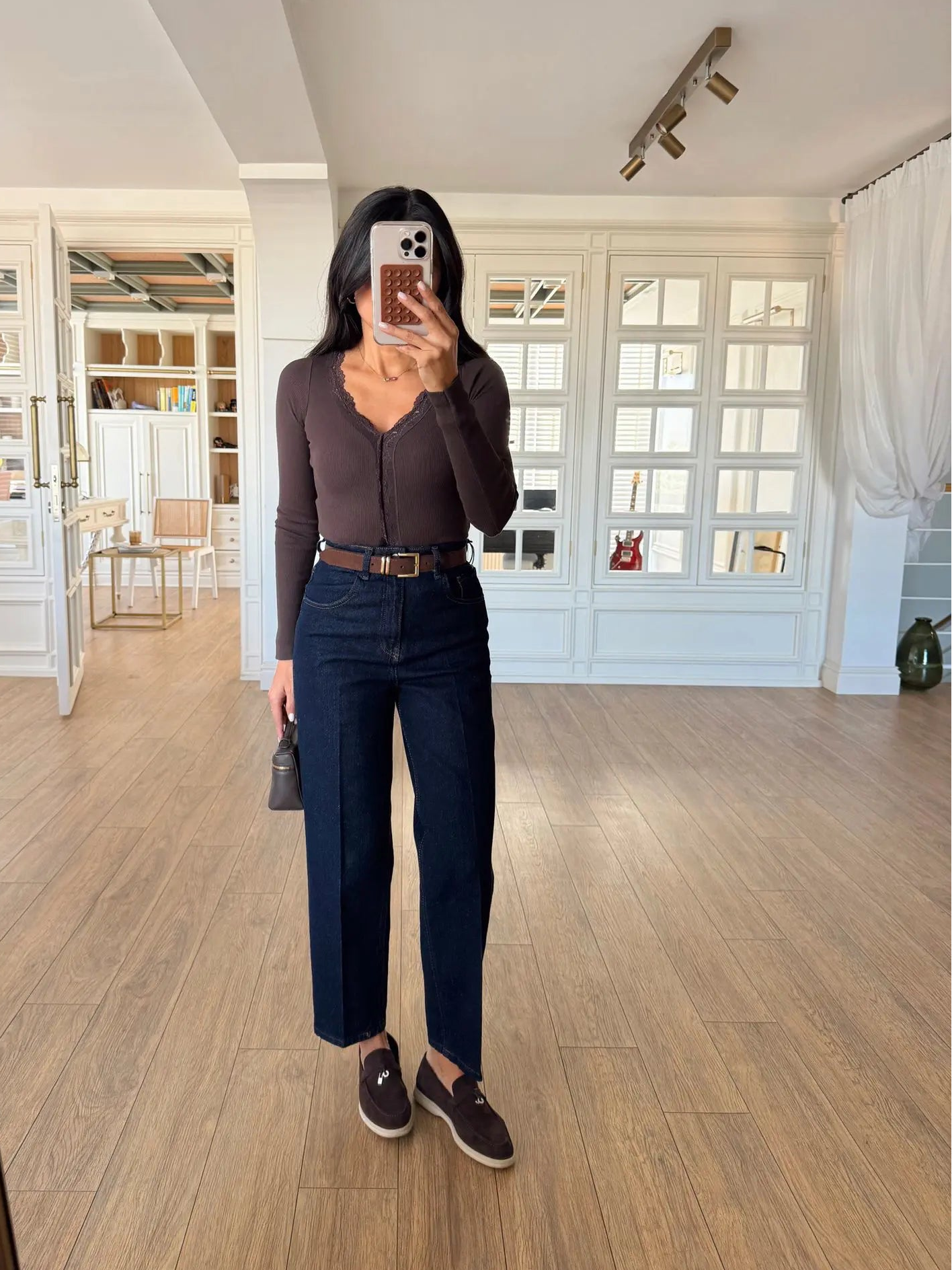 بنطلون جينز بحزام بني - KP5066