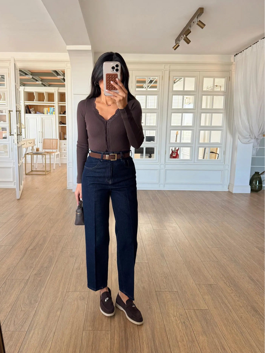 بنطلون جينز بحزام بني - KP5066