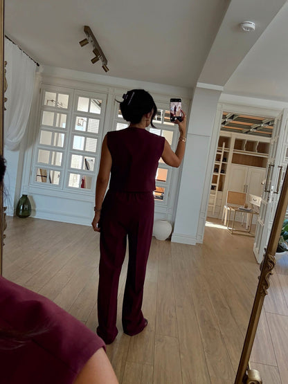 طقم ڤيست مع بنطلون خمري - KP1345