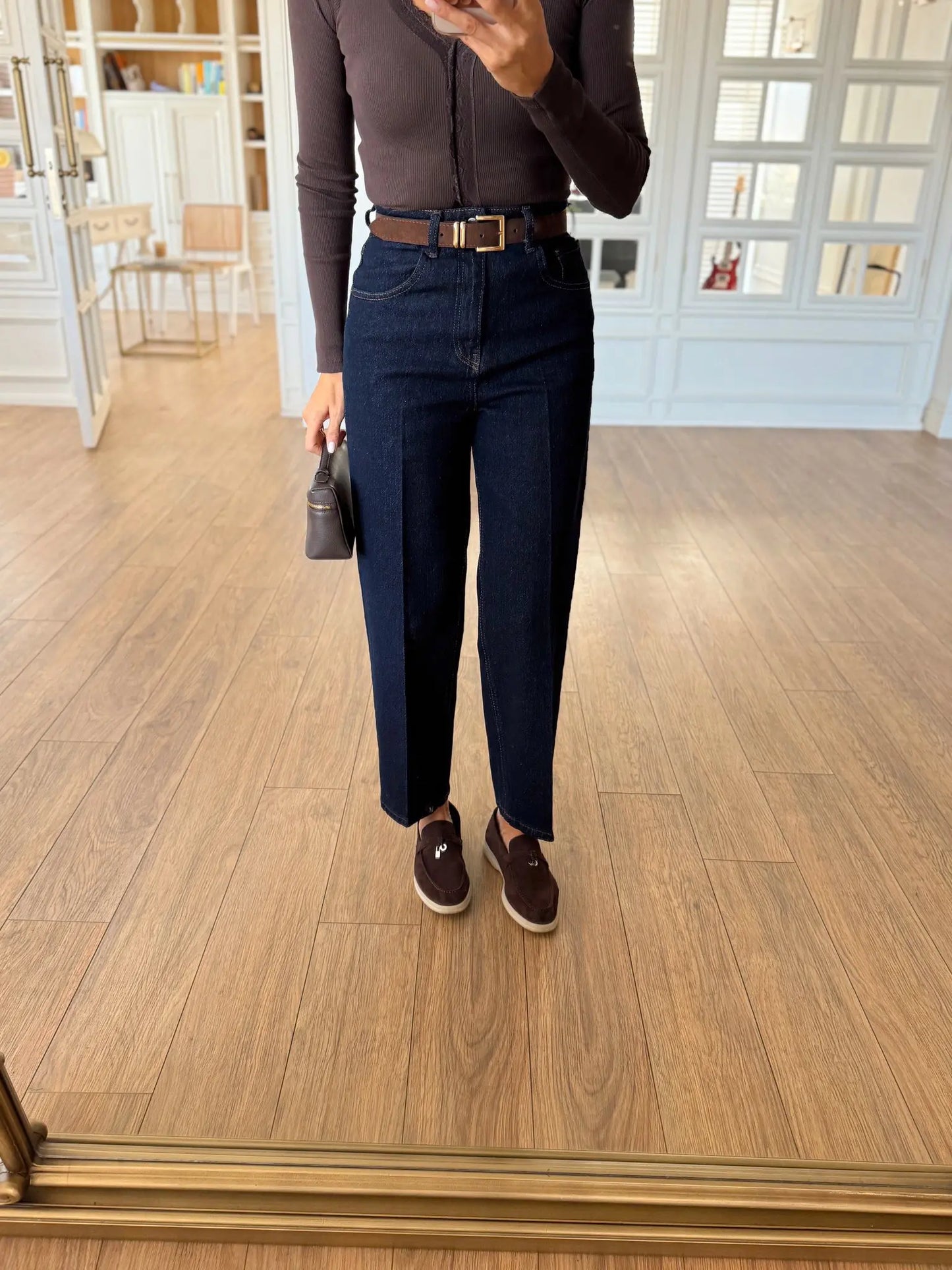 بنطلون جينز بحزام بني - KP5066