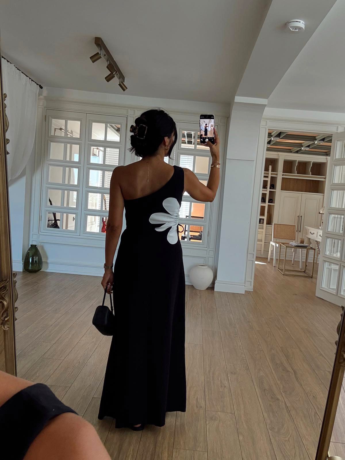 فستان اسود بوردة - KP2223