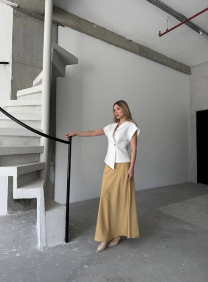 تنورة ستان مكسي ذهبي - KP6005