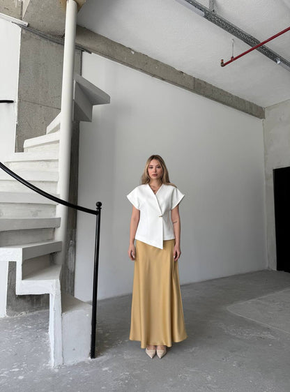 تنورة ستان مكسي ذهبي - KP6005