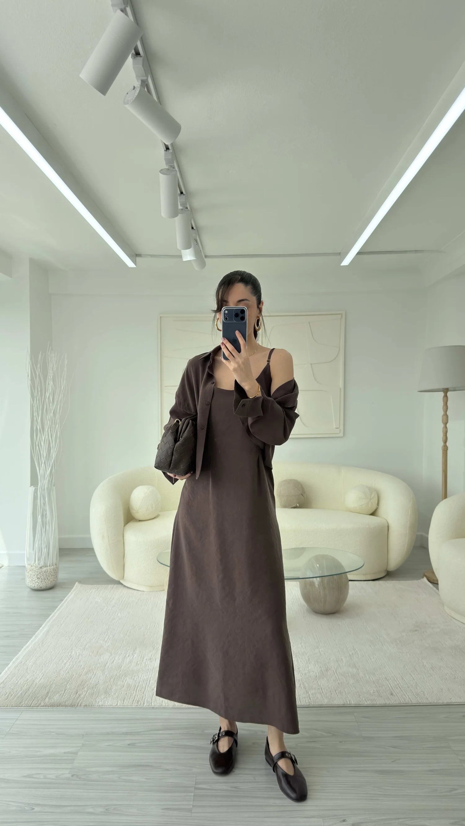 طقم قميص مع فستان بني - KP1305