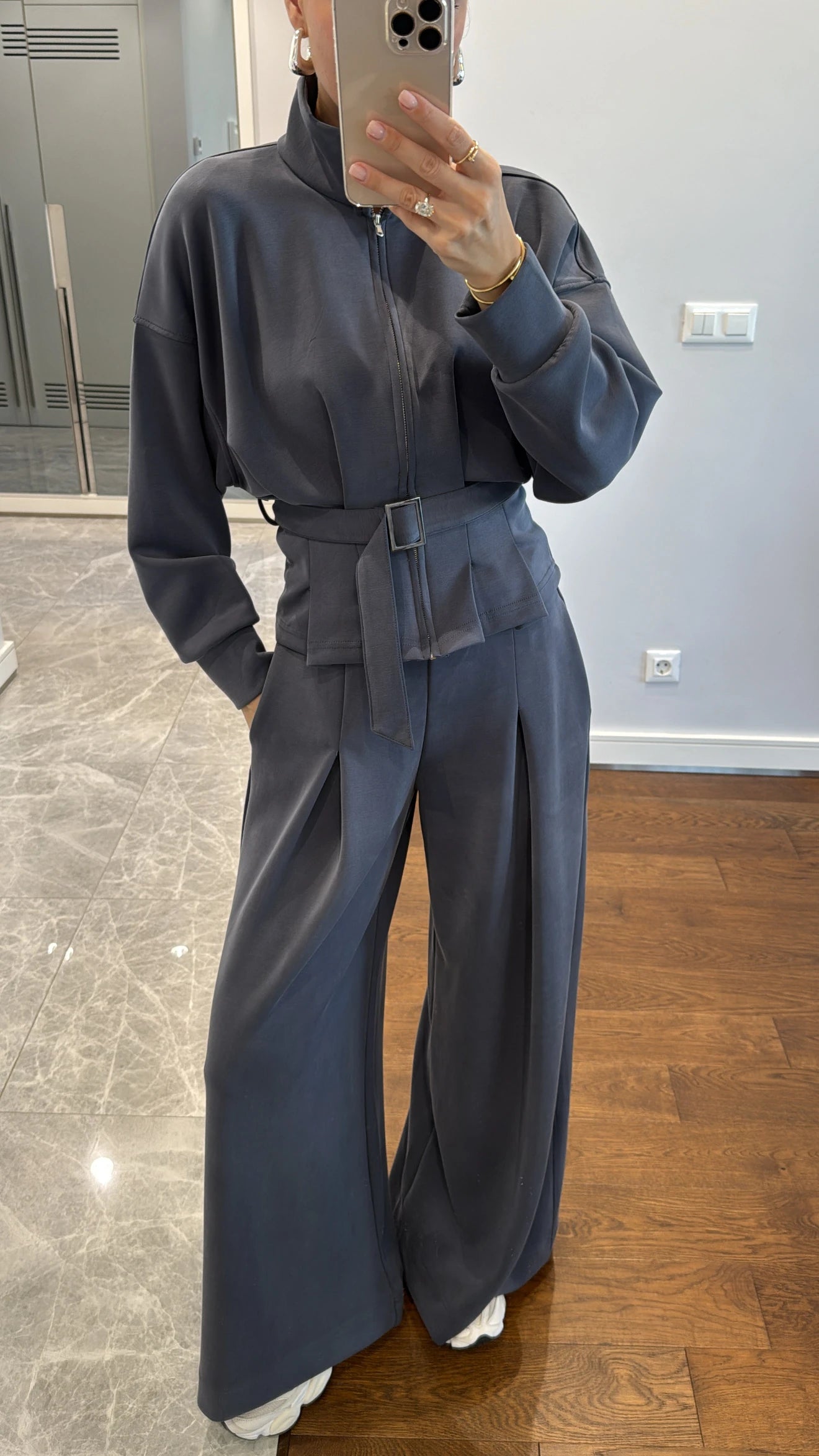 طقم ازرق جكيت بحزام مع بنطلون - KP1414