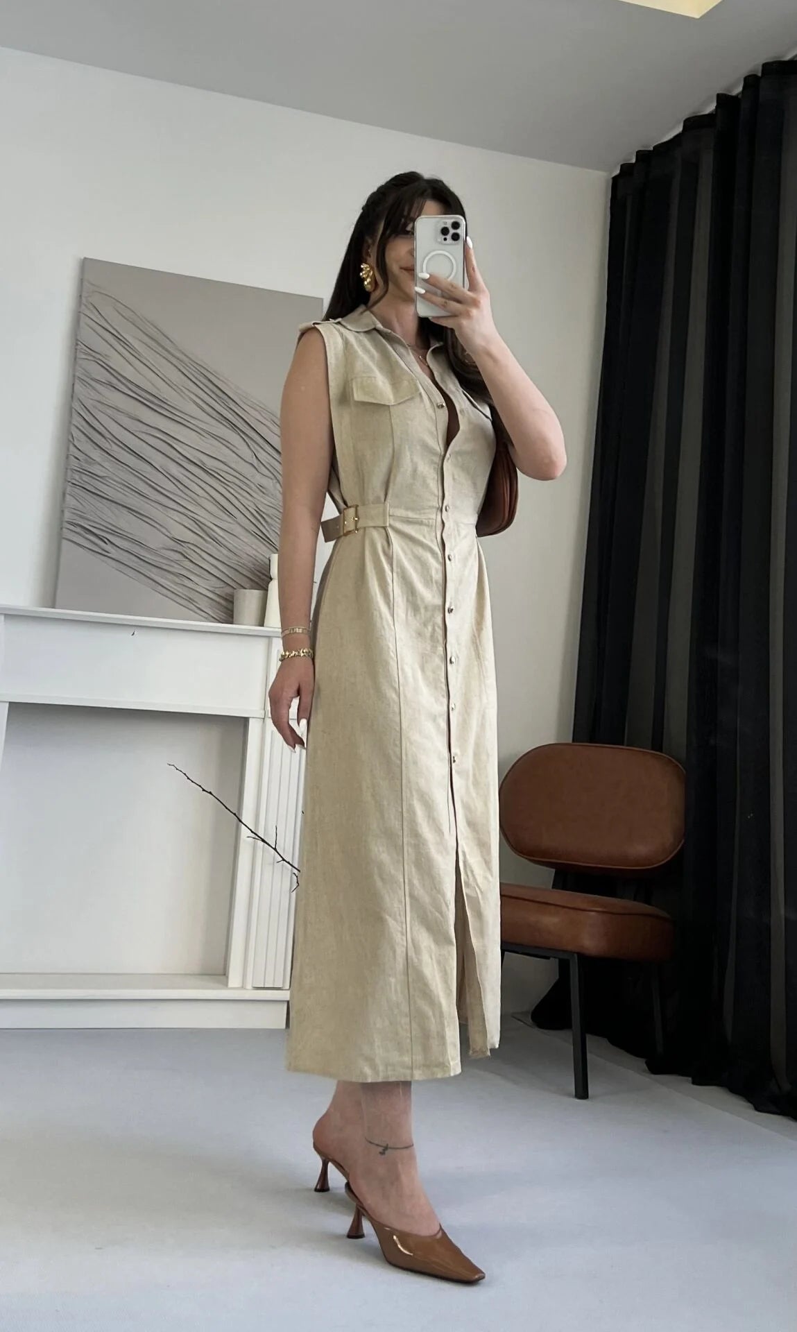 فستان بيج بحزام - KP2167