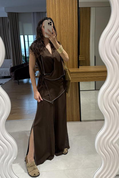 طقم كيمونو بني غامق- KP1259