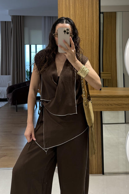 طقم كيمونو بني غامق- KP1259