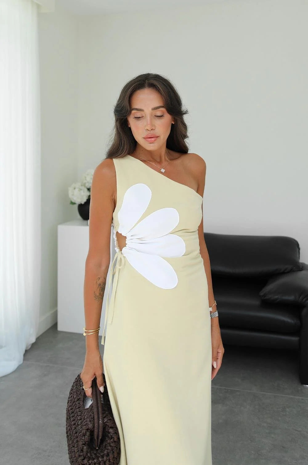 فستان اصفر بوردة - KP2223