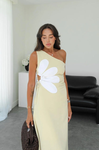 فستان اصفر بوردة - KP2223