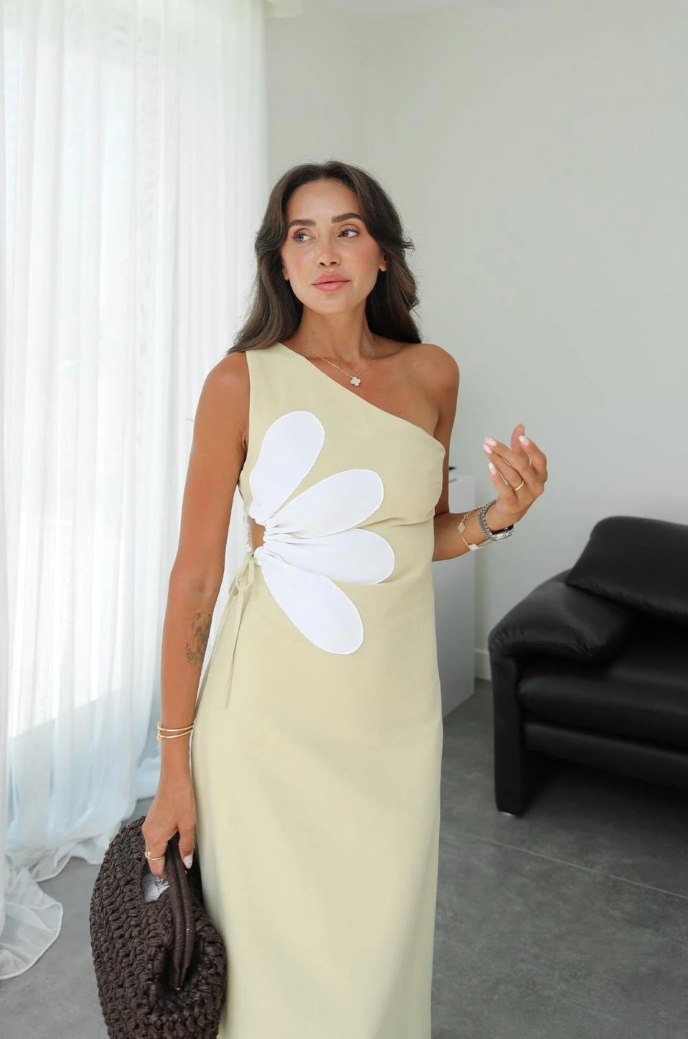 فستان اصفر بوردة - KP2223