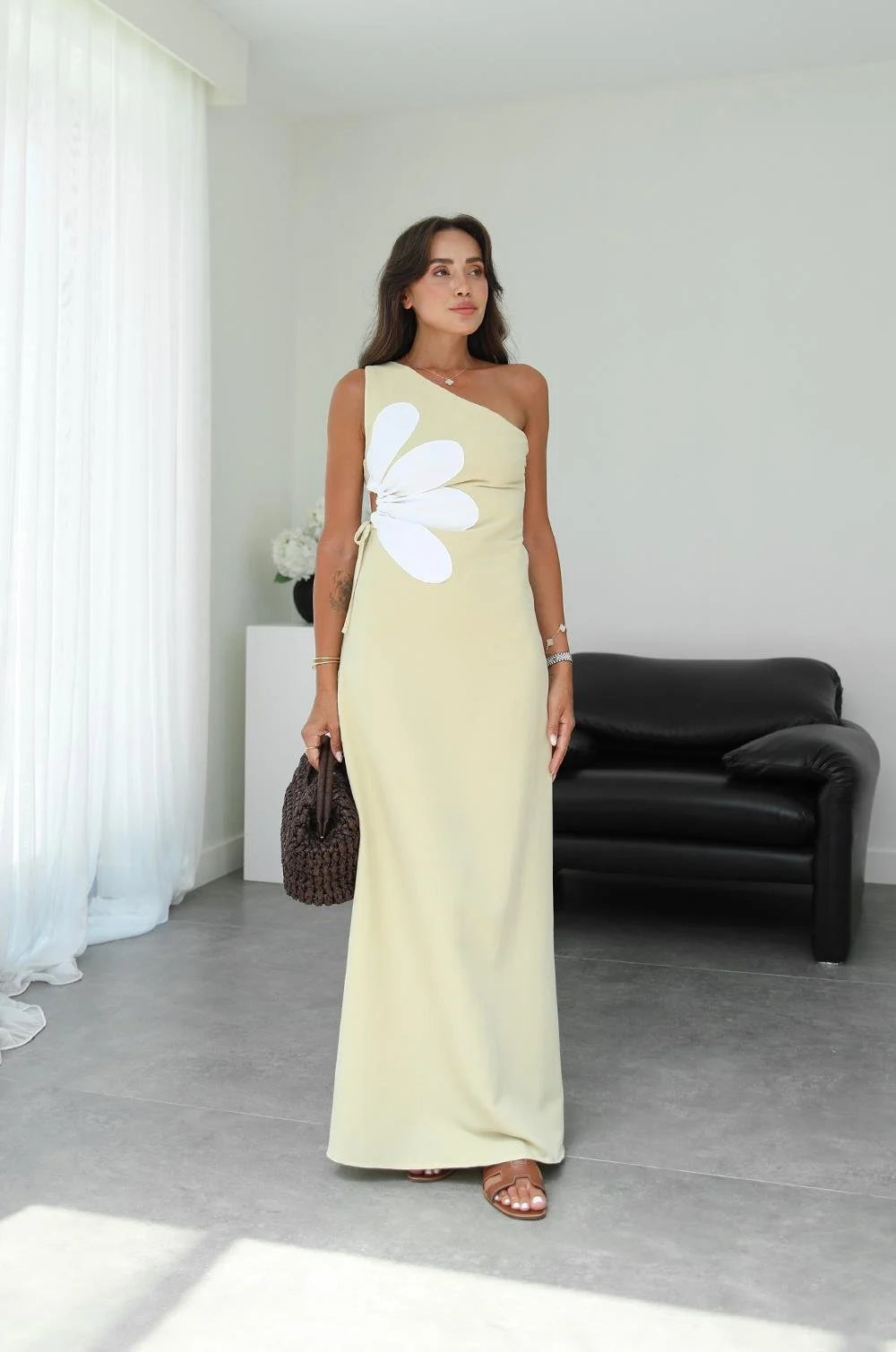 فستان اصفر بوردة - KP2223