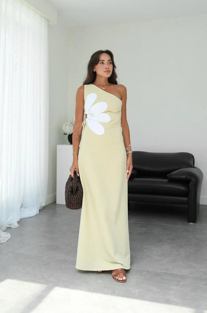 فستان اصفر بوردة - KP2223